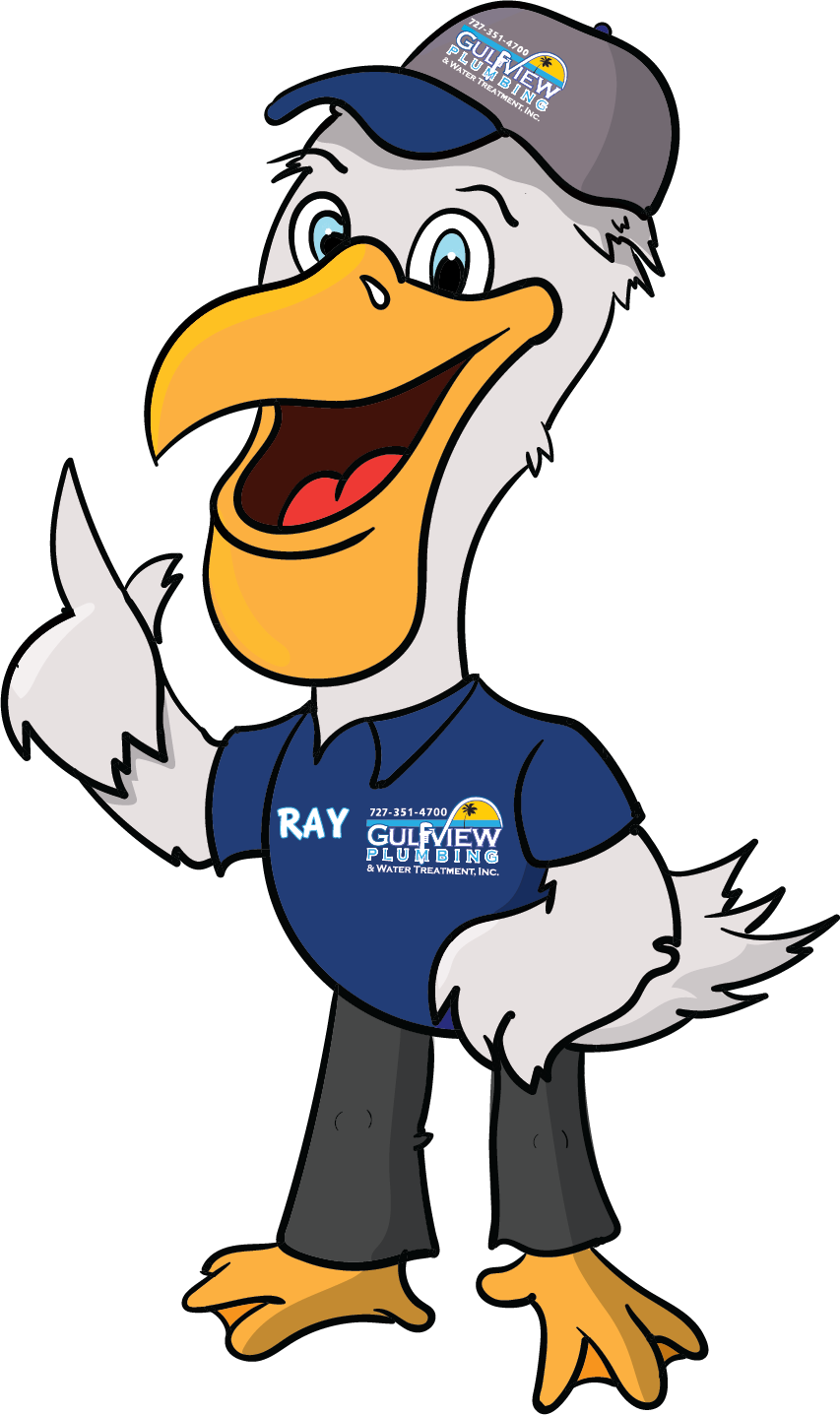 Pelican Ray pointing toward his plumbing tip