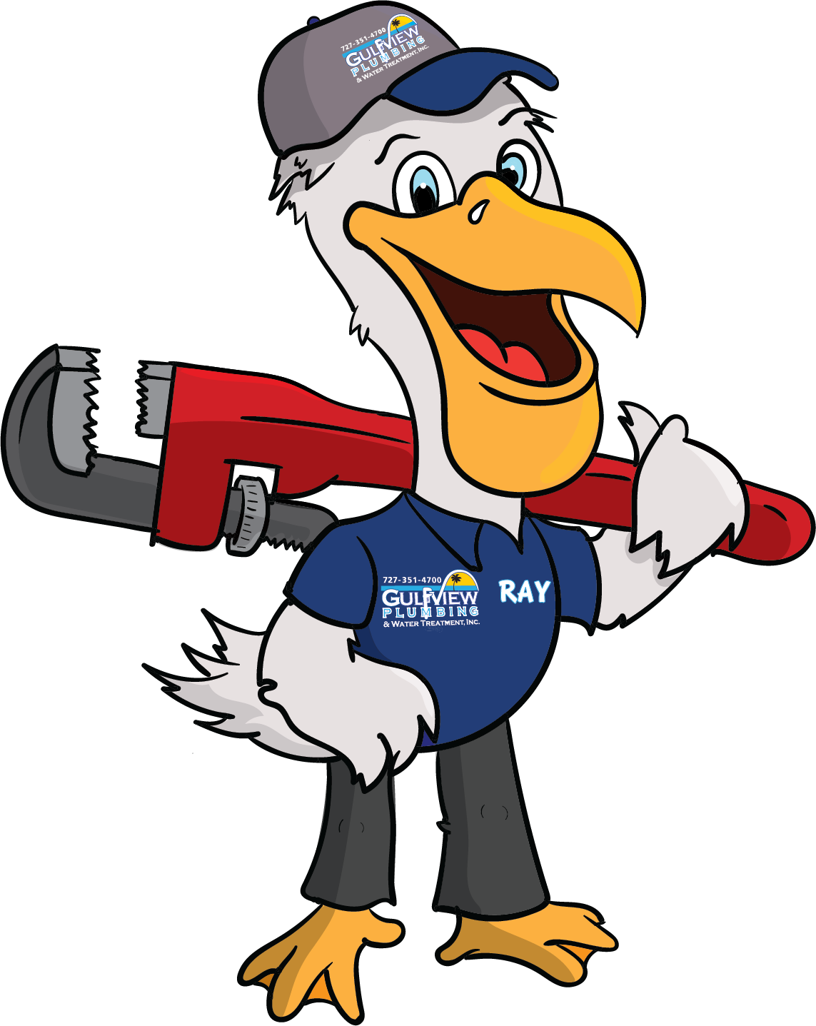 Pelican Ray carrying his red pipe wrench