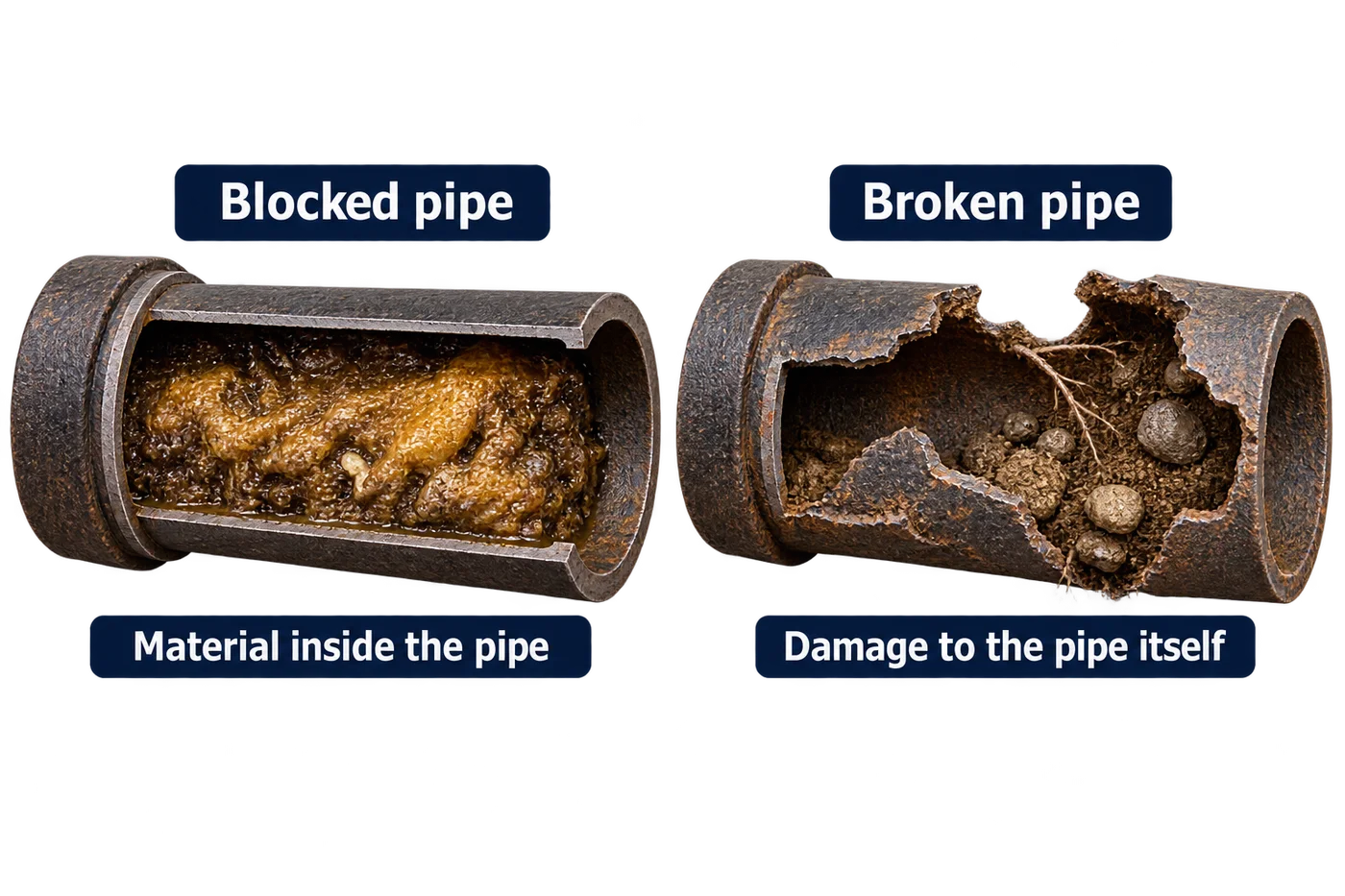 Compare a blocked pipe with a broken pipe before planning drain service
