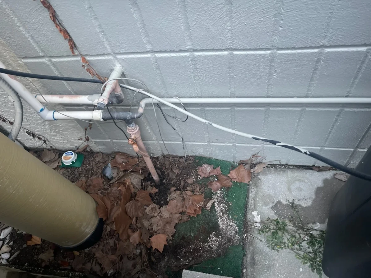 Existing water softener piping and valve before the plumbing changes