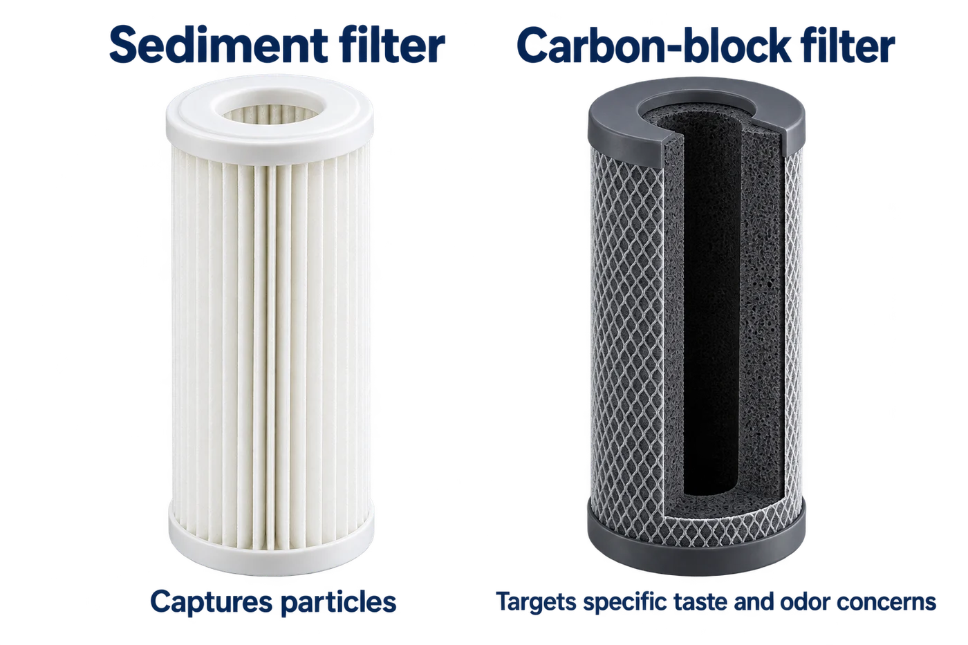 Compare sediment and carbon-block filters for water treatment