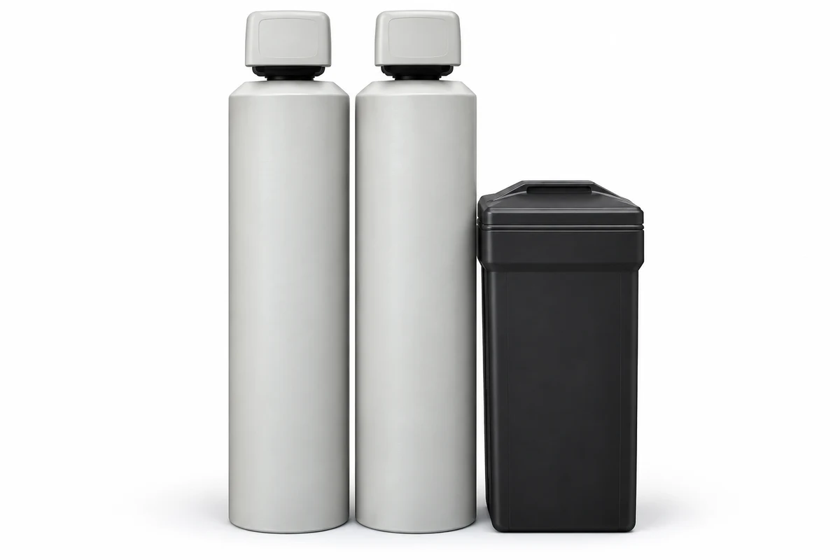 Water softener and separate carbon filter with a brine cabinet