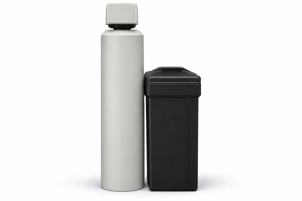 Water softener with a separate rectangular brine cabinet